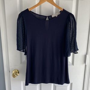 LOFT Shimmer Sleeve Navy Blouse